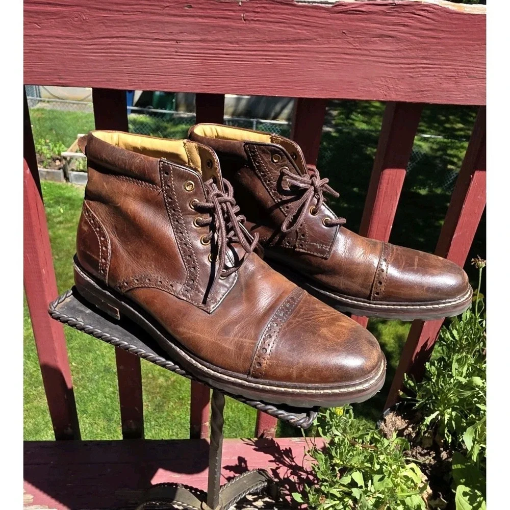 9.5 Men's Florsheim Fenway Cap Toe Ankle Lace Up Boots 11874 215 Brown